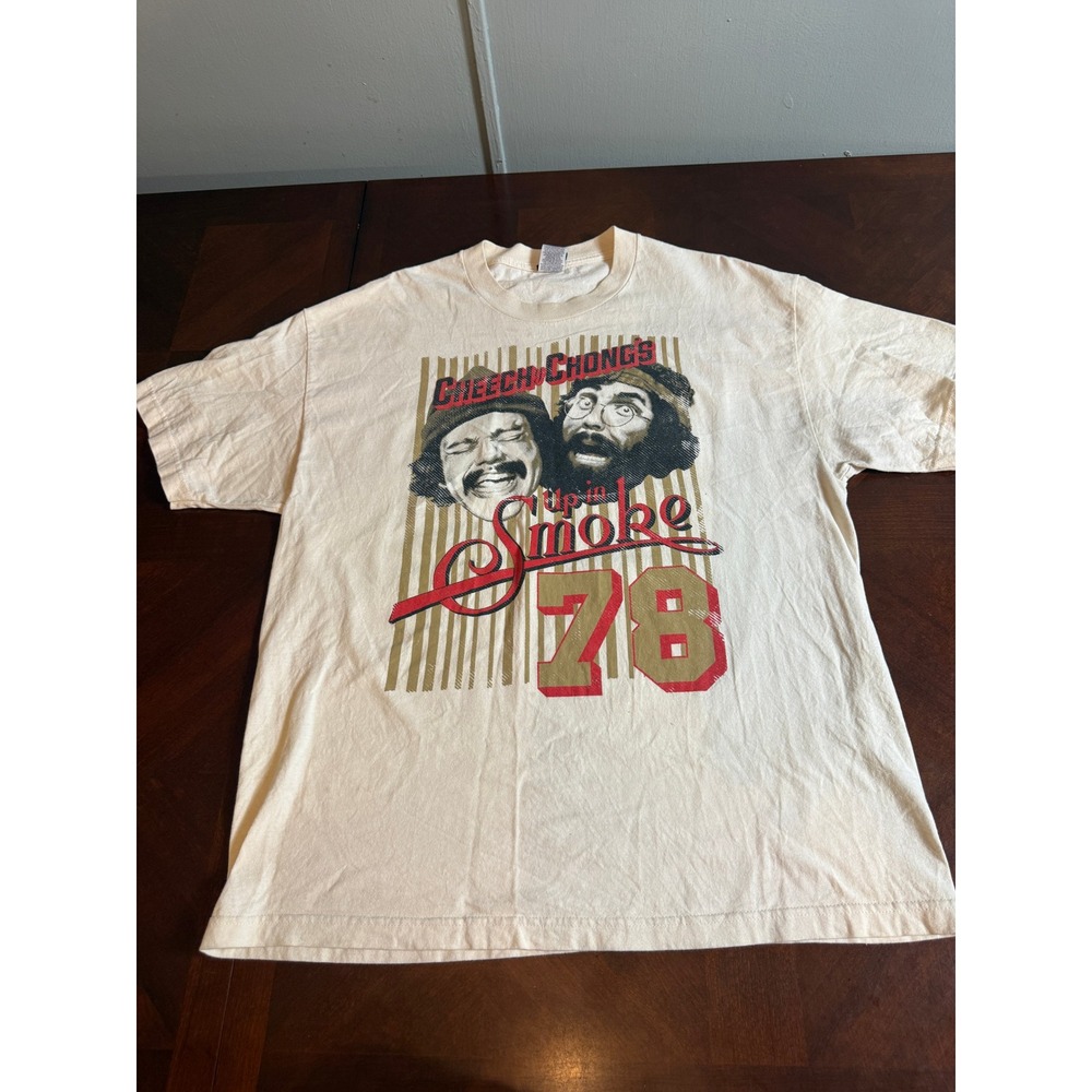 y2k Cheech and Chong Up In Smoke 78 Movie Graphic T-Shirt XL Cream Paramount
